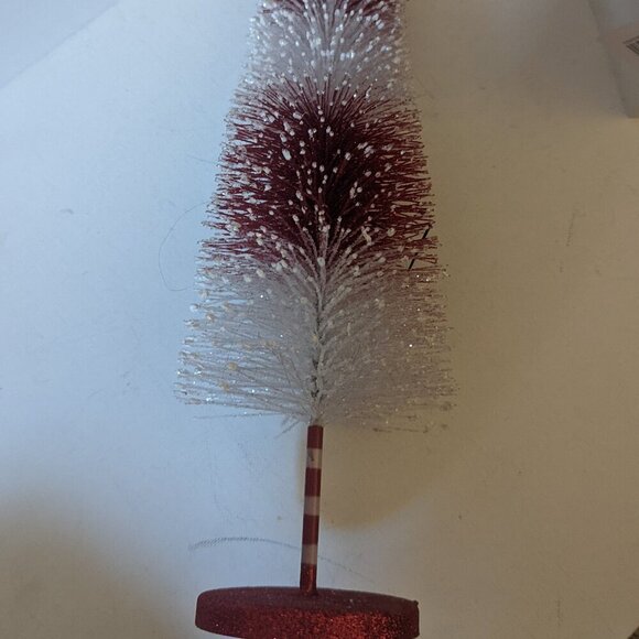 HTF Peppermint Stripe Glitter Snow Sisal Tree Michaels Xmas Mini Village Holiday - Picture 7 of 10